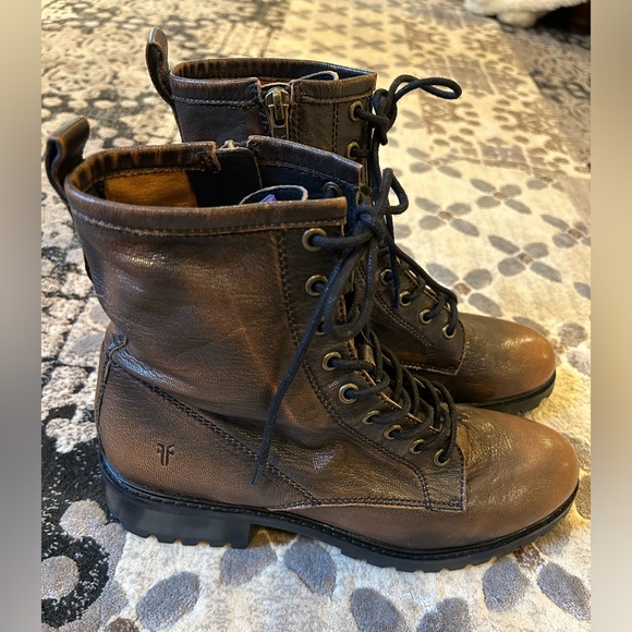 Frye Shoes - Womens FRYE Lug Sole Combat Boot Dark Brown Antique Size 10